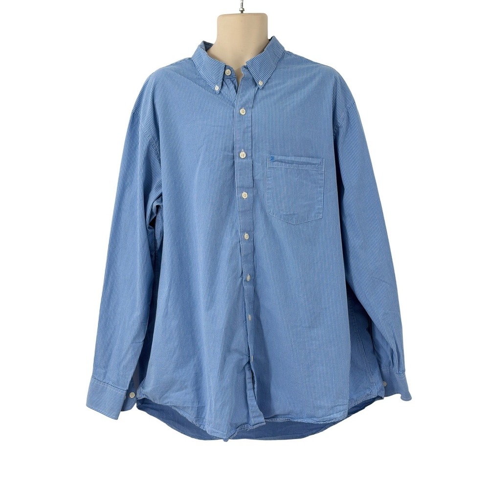 IZOD Men's Long Sleeve Button Down Shirt Blue White Micro Check‎ Cotton 2XL Tall